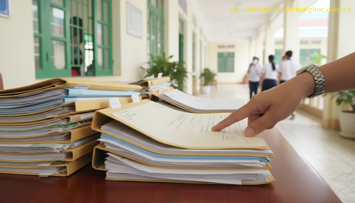 Bộ hồ sơ chuyển trường đầy đủ bao gồm học bạ, đơn xin chuyển trường và các giấy tờ minh chứng.