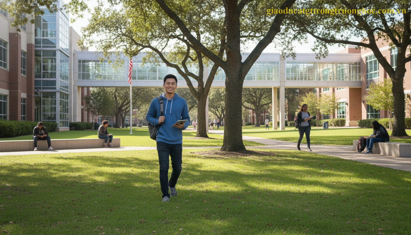 Du học sinh Việt Nam tại khuôn viên trường Cao đẳng Cộng đồng Mỹ theo lộ trình 2+2.