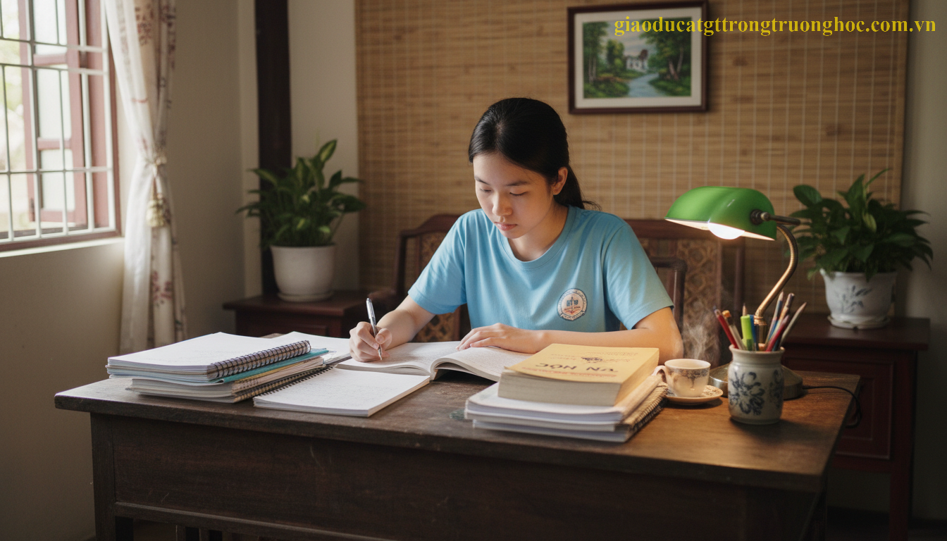 Học sinh hệ GDTX tập trung ôn luyện các môn văn hóa trọng tâm tại nhà.