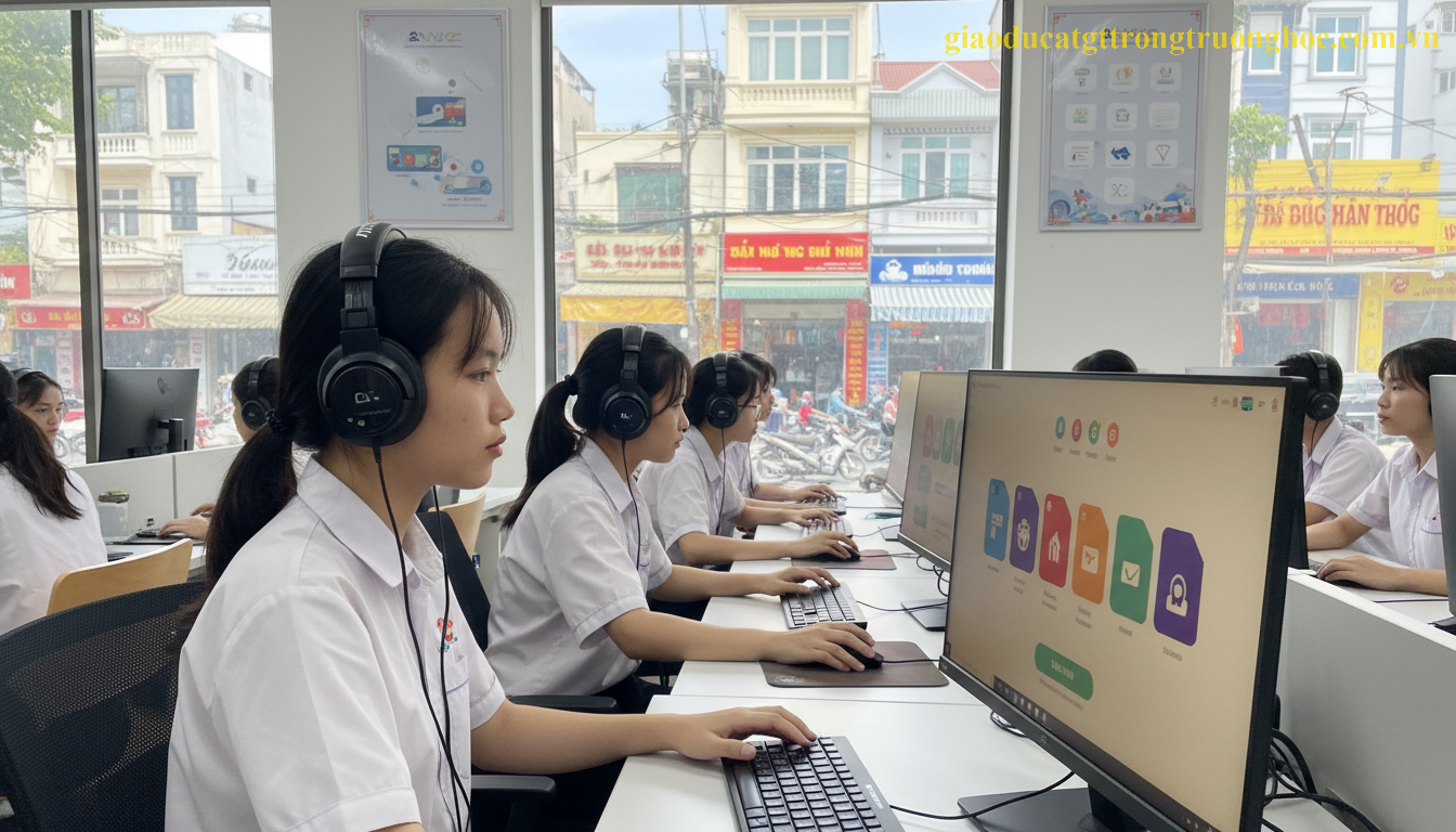 Học sinh Việt Nam trong giờ học Tiếng Anh tự chọn tại trung tâm giáo dục thường xuyên.