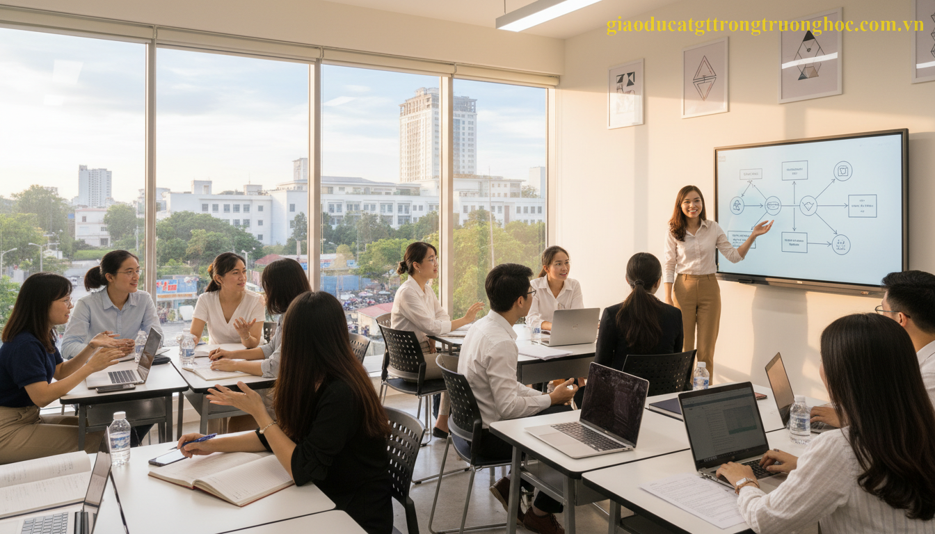 Học viên nhiều lứa tuổi đang cùng tham gia thảo luận trong một lớp học giáo dục thường xuyên tại Việt Nam.
